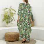 Dinosaur And Prehistoric Plants Print Silk V-Neck Kaftan Dress