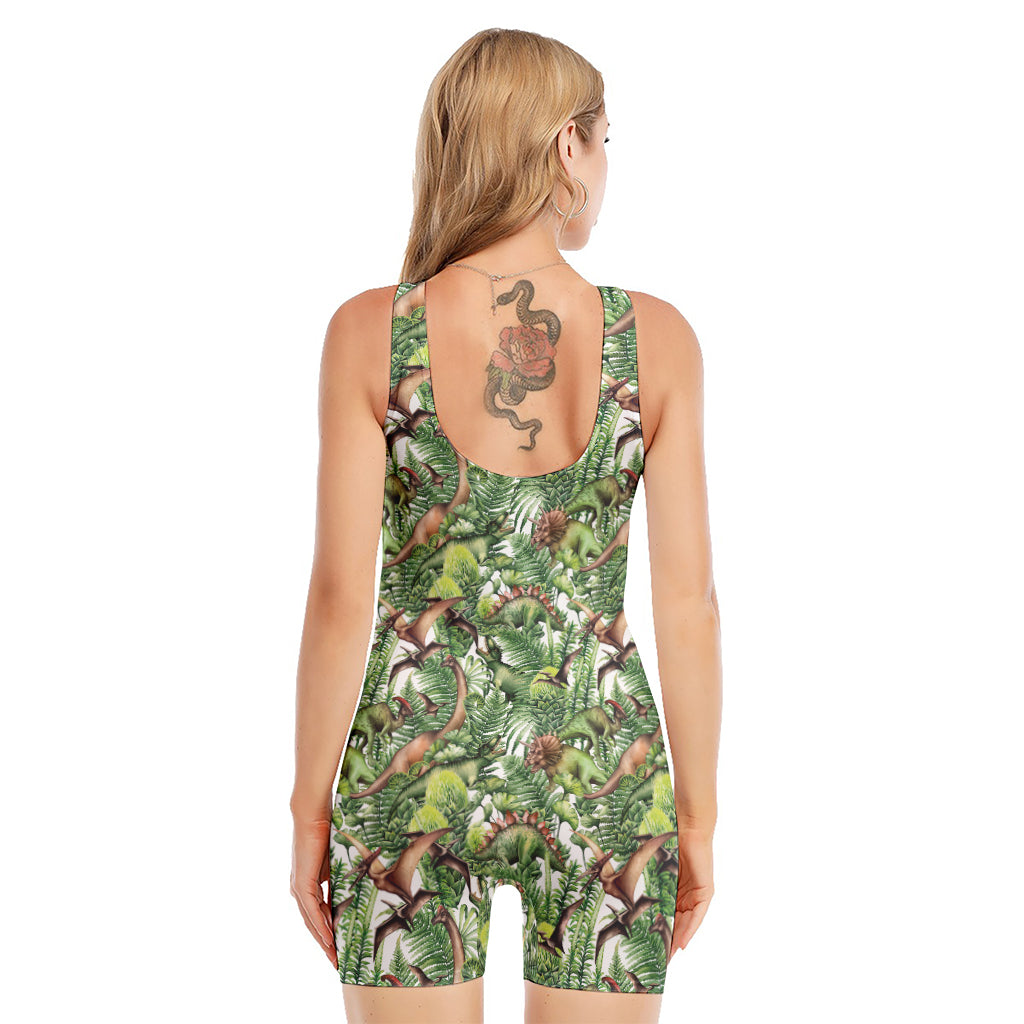 Dinosaur And Prehistoric Plants Print Sleeveless One Piece Swimsuit