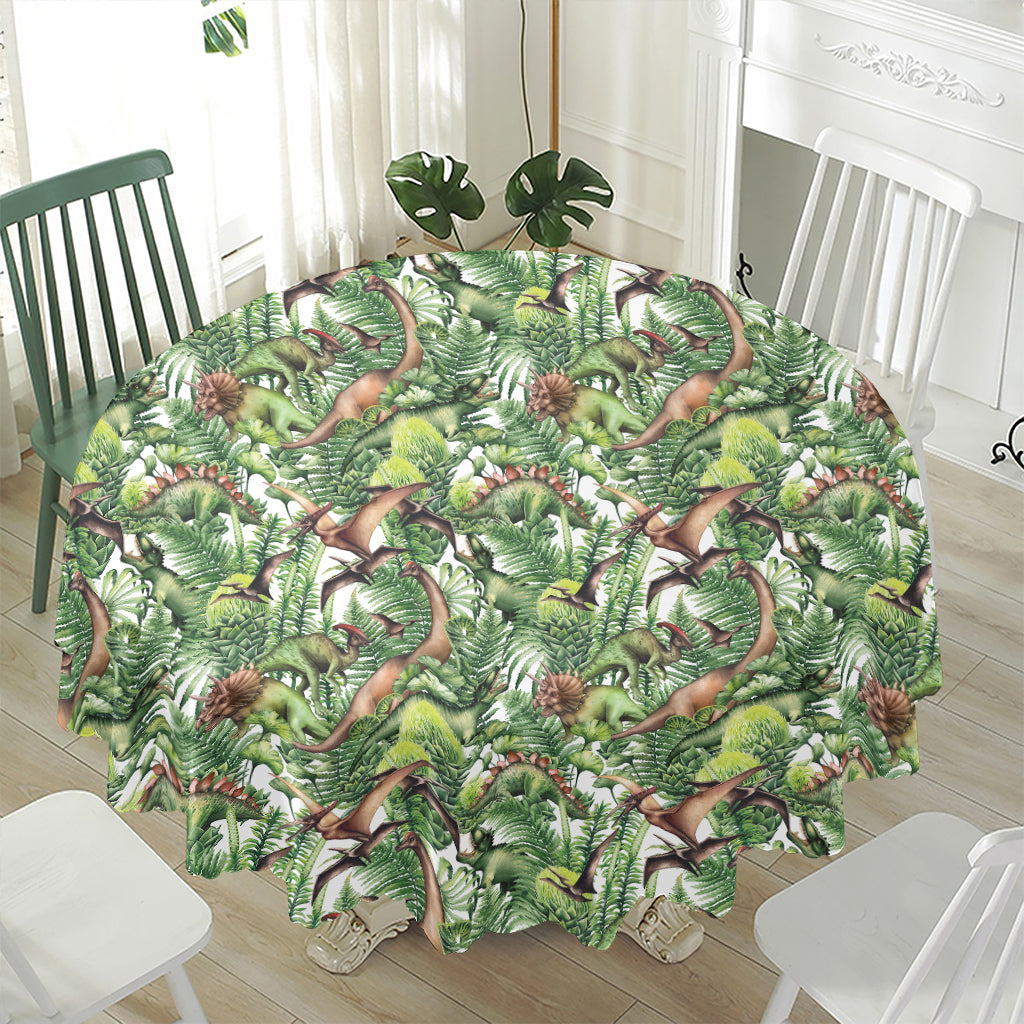 Dinosaur And Prehistoric Plants Print Waterproof Round Tablecloth