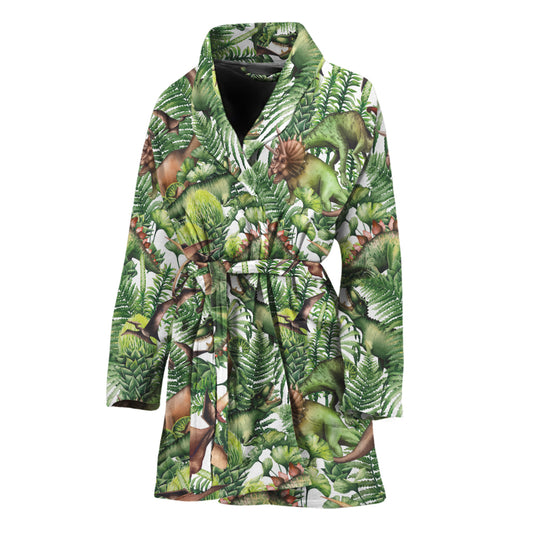 Dinosaur And Prehistoric Plants Print Women's Bathrobe