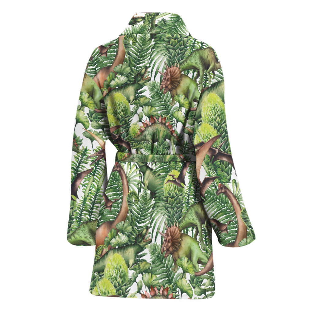 Dinosaur And Prehistoric Plants Print Women's Bathrobe
