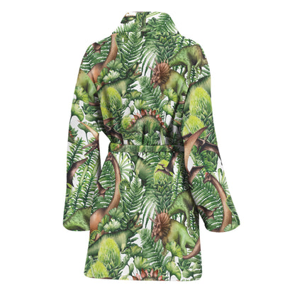 Dinosaur And Prehistoric Plants Print Women's Bathrobe