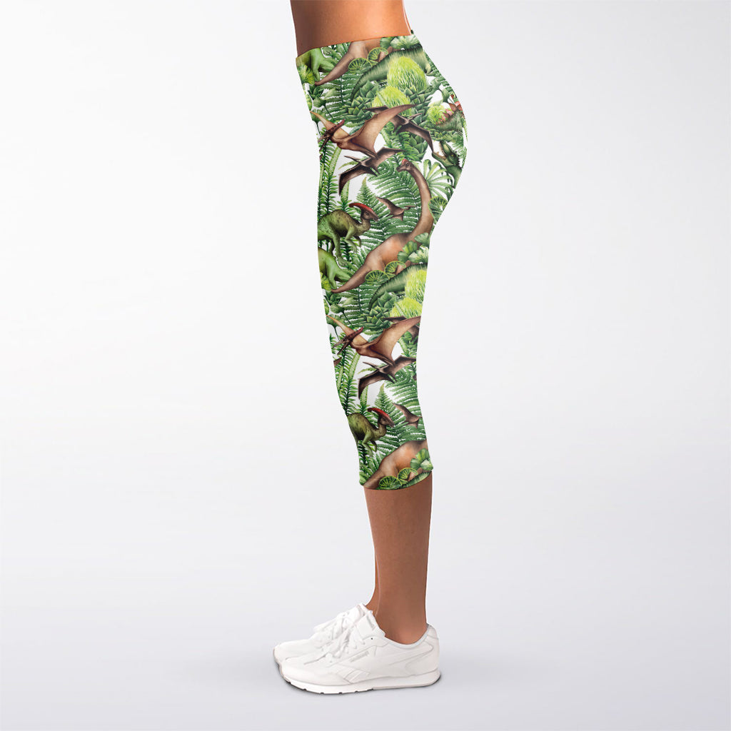 Dinosaur And Prehistoric Plants Print Women's Capri Leggings