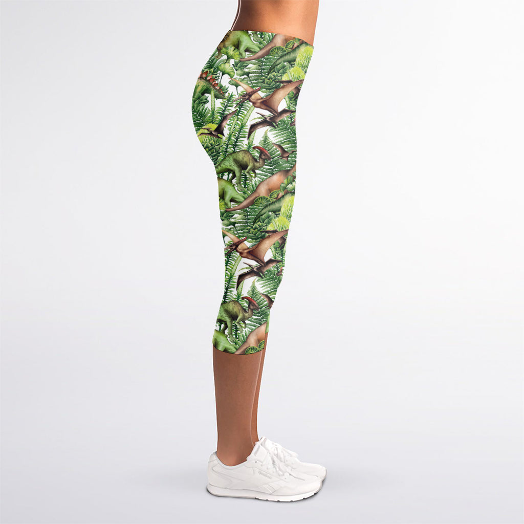 Dinosaur And Prehistoric Plants Print Women's Capri Leggings