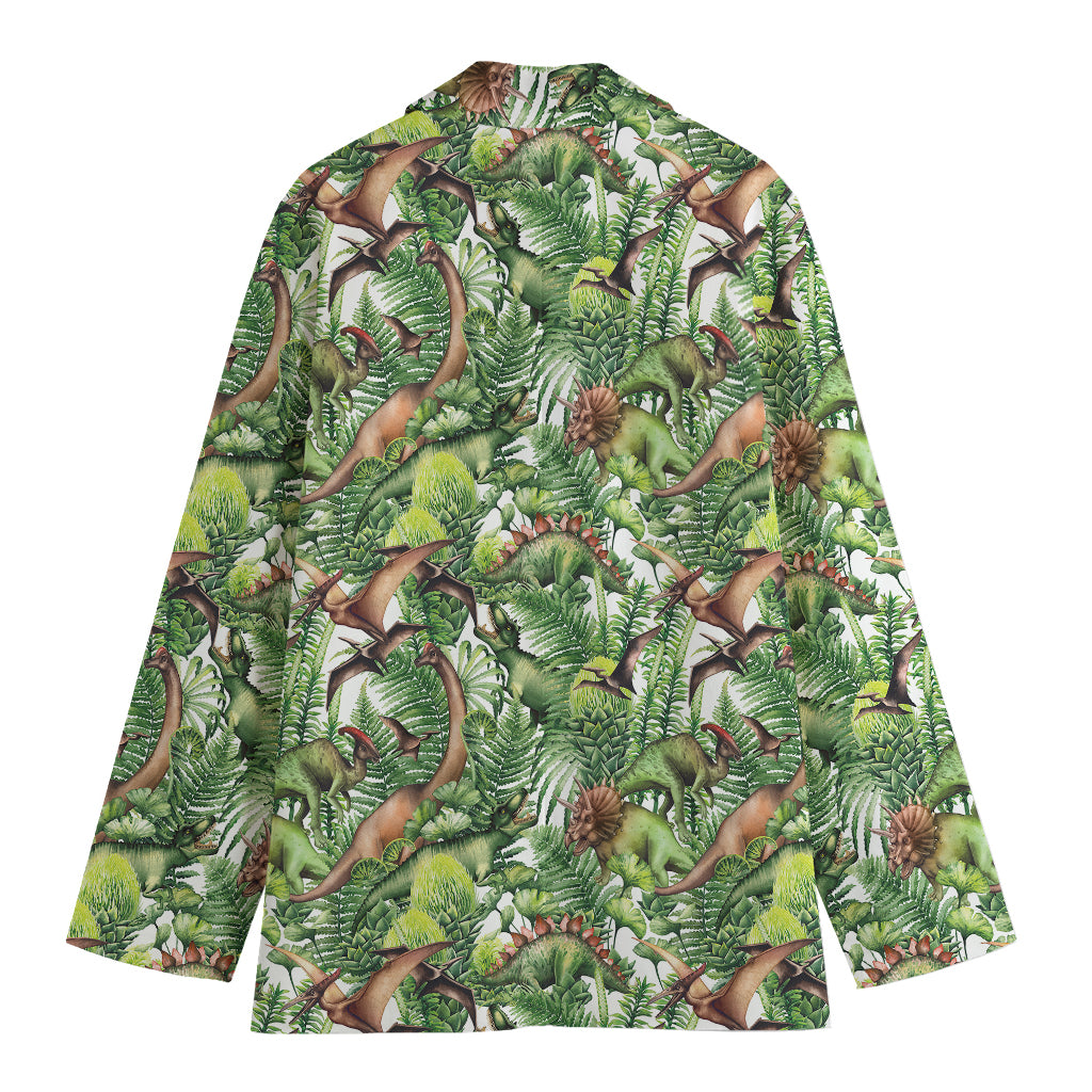 Dinosaur And Prehistoric Plants Print Women's Cotton Blazer