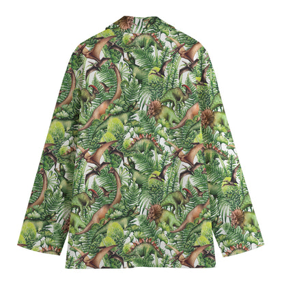 Dinosaur And Prehistoric Plants Print Women's Cotton Blazer