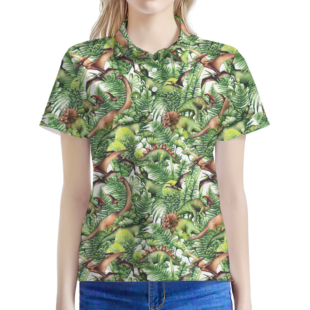 Dinosaur And Prehistoric Plants Print Women's Polo Shirt