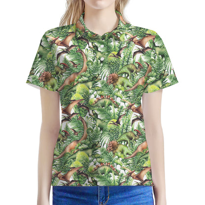 Dinosaur And Prehistoric Plants Print Women's Polo Shirt