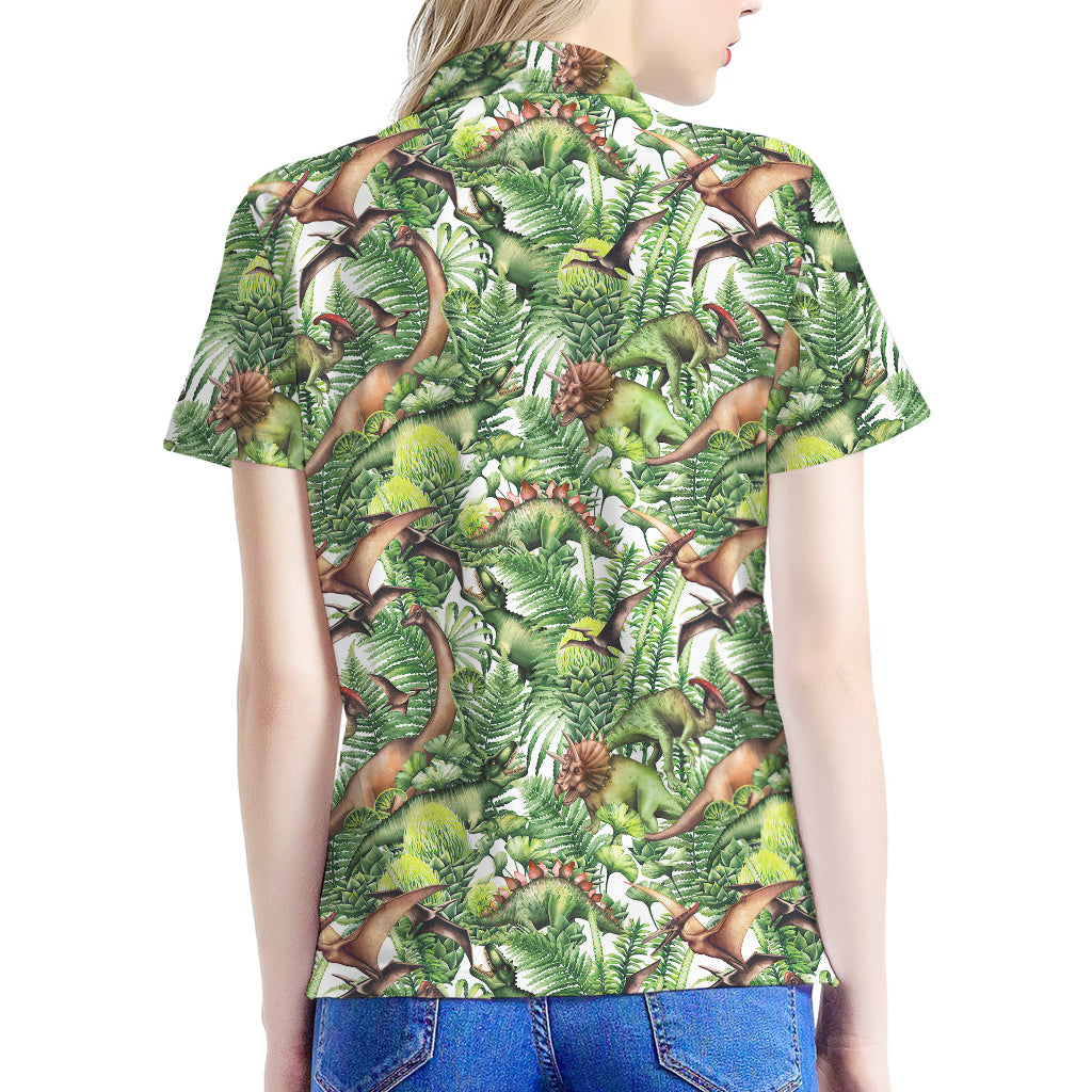 Dinosaur And Prehistoric Plants Print Women's Polo Shirt