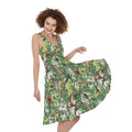 Dinosaur And Prehistoric Plants Print Sleeveless Knee Length Dress