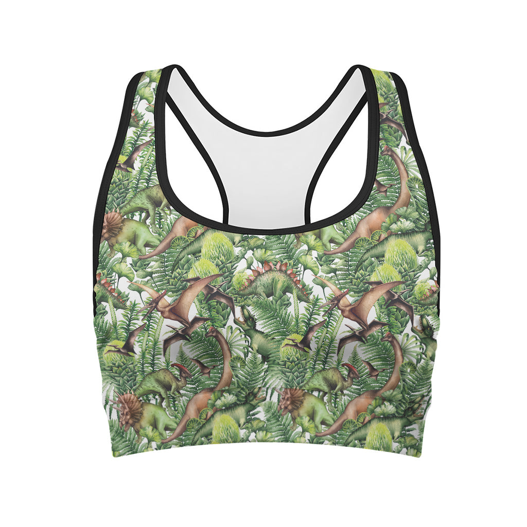 Dinosaur And Prehistoric Plants Print Women's Sports Bra