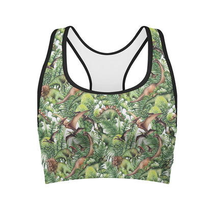 Dinosaur And Prehistoric Plants Print Women's Sports Bra