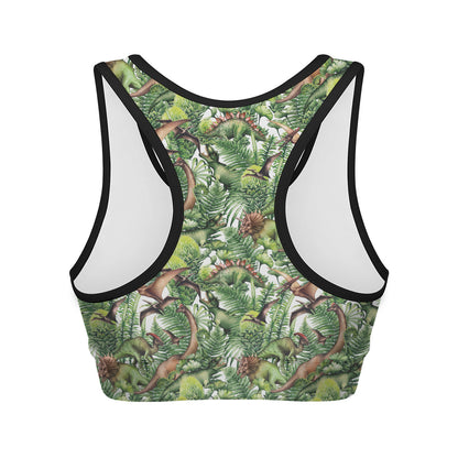 Dinosaur And Prehistoric Plants Print Women's Sports Bra