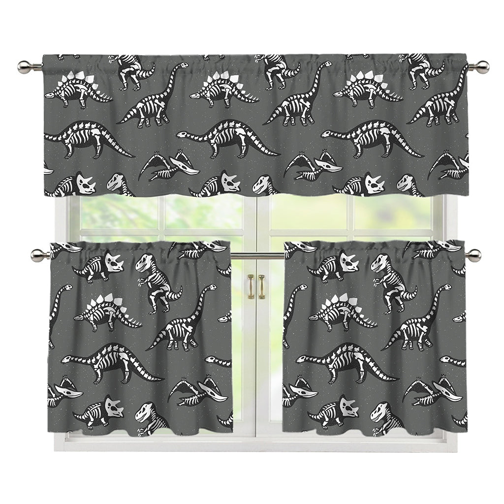 Dinosaur Fossil Pattern Print 3 Piece Kitchen Curtains