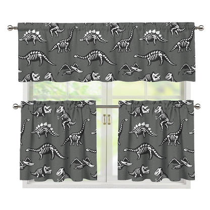 Dinosaur Fossil Pattern Print 3 Piece Kitchen Curtains