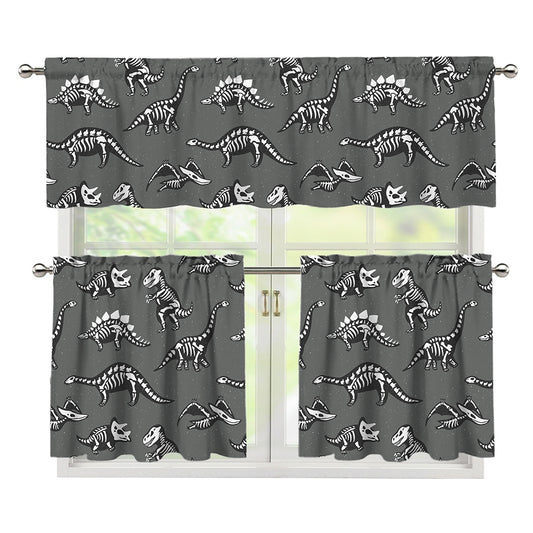 Dinosaur Fossil Pattern Print 3 Piece Kitchen Curtains