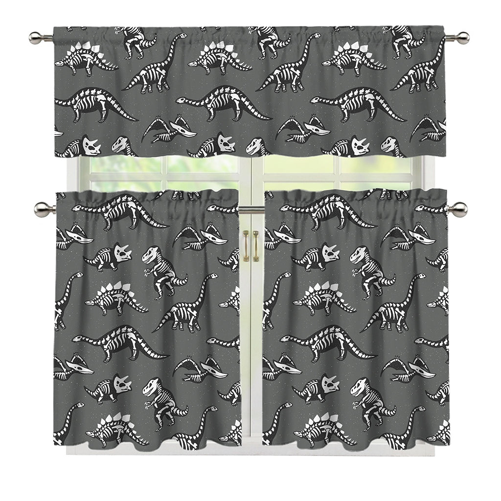 Dinosaur Fossil Pattern Print 3 Piece Kitchen Curtains