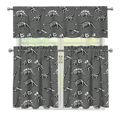 Dinosaur Fossil Pattern Print 3 Piece Kitchen Curtains
