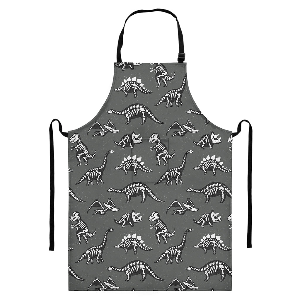 Dinosaur Fossil Pattern Print Bib Apron With Pocket