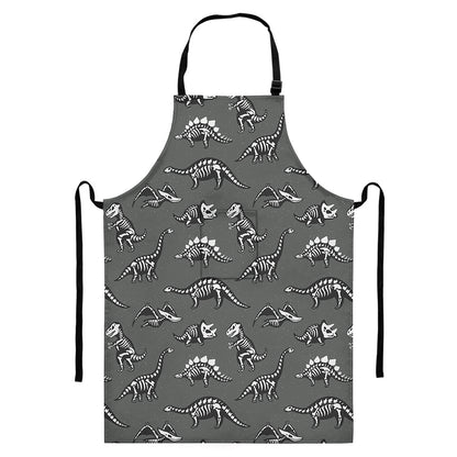 Dinosaur Fossil Pattern Print Bib Apron With Pocket