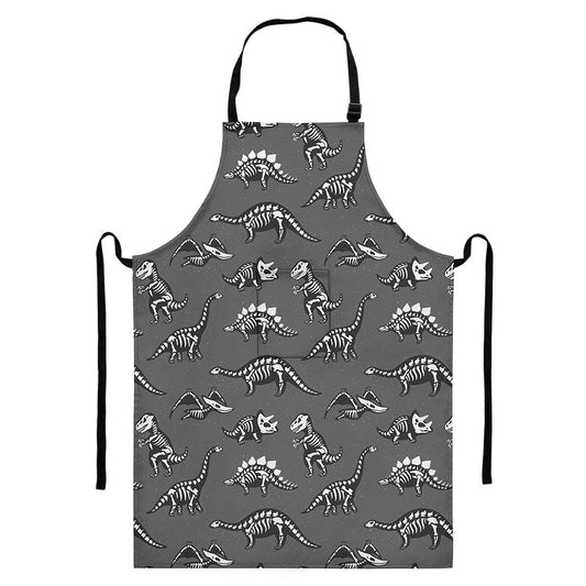 Dinosaur Fossil Pattern Print Bib Apron With Pocket
