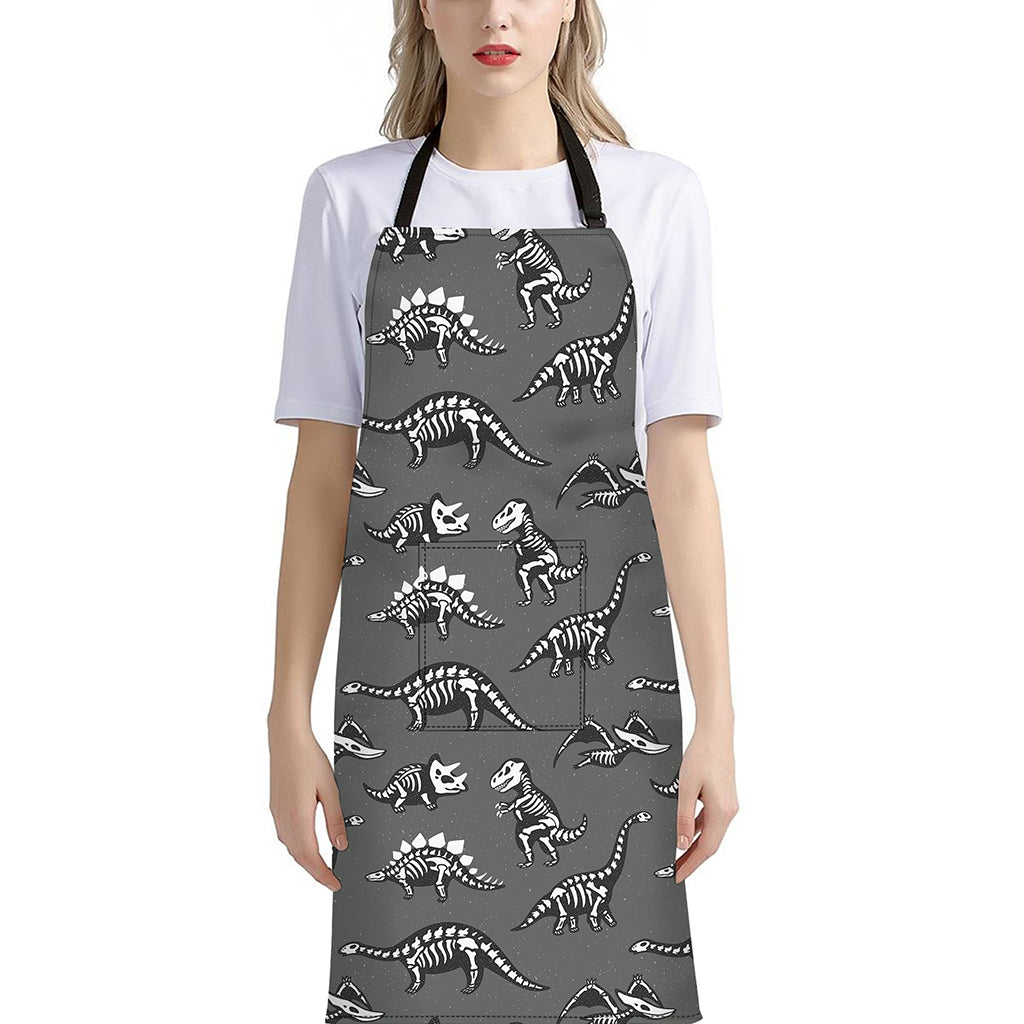 Dinosaur Fossil Pattern Print Bib Apron With Pocket