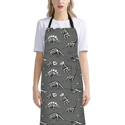Dinosaur Fossil Pattern Print Bib Apron With Pocket