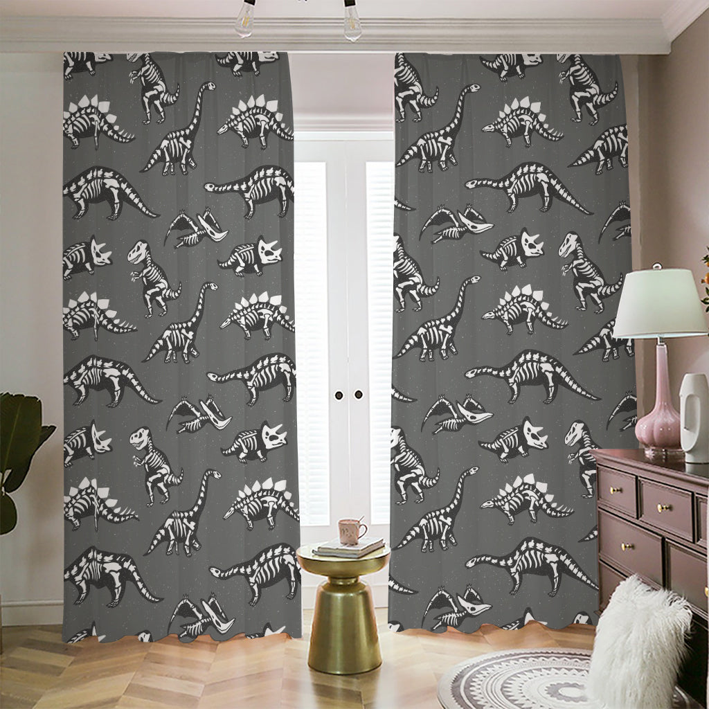 Dinosaur Fossil Pattern Print Blackout Pencil Pleat Curtains