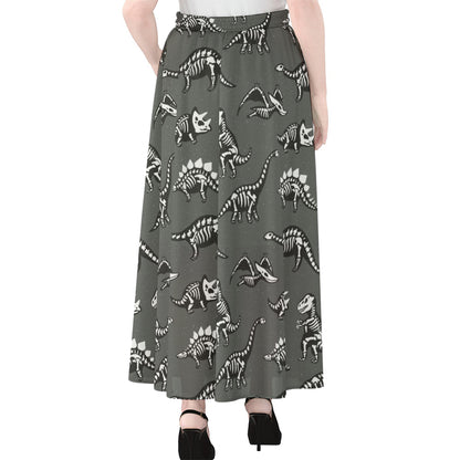 Dinosaur Fossil Pattern Print Chiffon Maxi Skirt