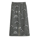 Dinosaur Fossil Pattern Print Cotton Front Slit Maxi Skirt