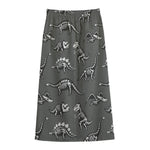 Dinosaur Fossil Pattern Print Cotton Front Slit Maxi Skirt