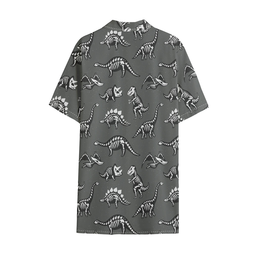 Dinosaur Fossil Pattern Print Cotton Hawaiian Shirt