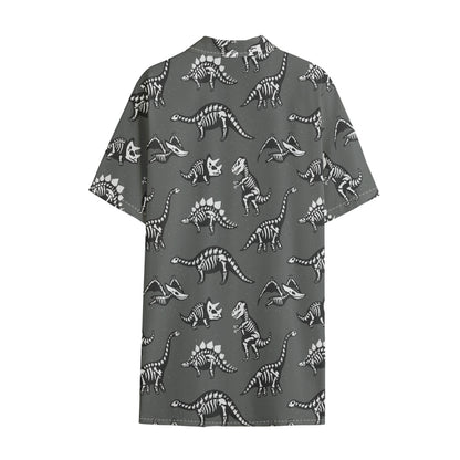 Dinosaur Fossil Pattern Print Cotton Hawaiian Shirt