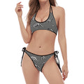 Dinosaur Fossil Pattern Print Halter Scoop Tie Side Bikini