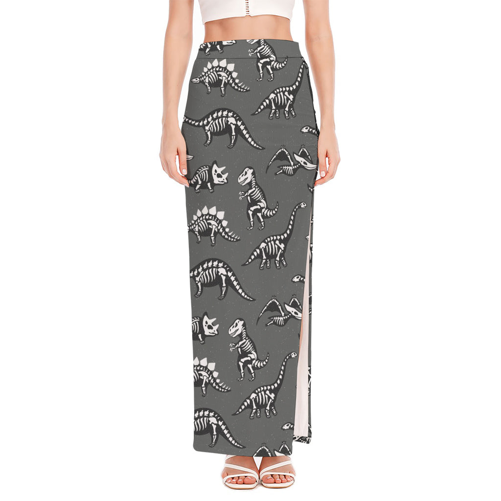 Dinosaur Fossil Pattern Print High Slit Maxi Skirt