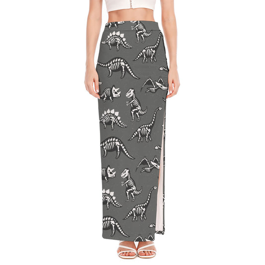 Dinosaur Fossil Pattern Print High Slit Maxi Skirt