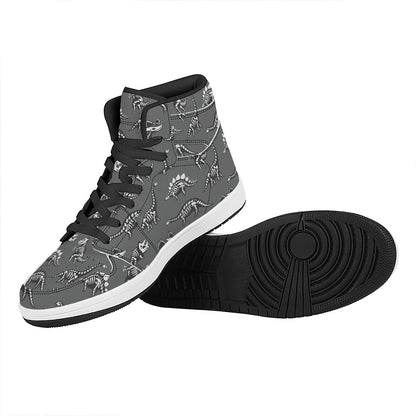 Dinosaur Fossil Pattern Print High Top Leather Sneakers
