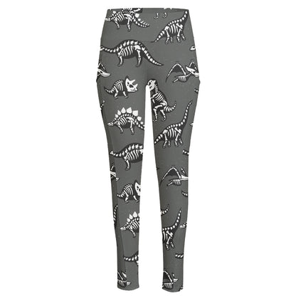 Dinosaur Fossil Pattern Print High-Waisted Pocket Leggings