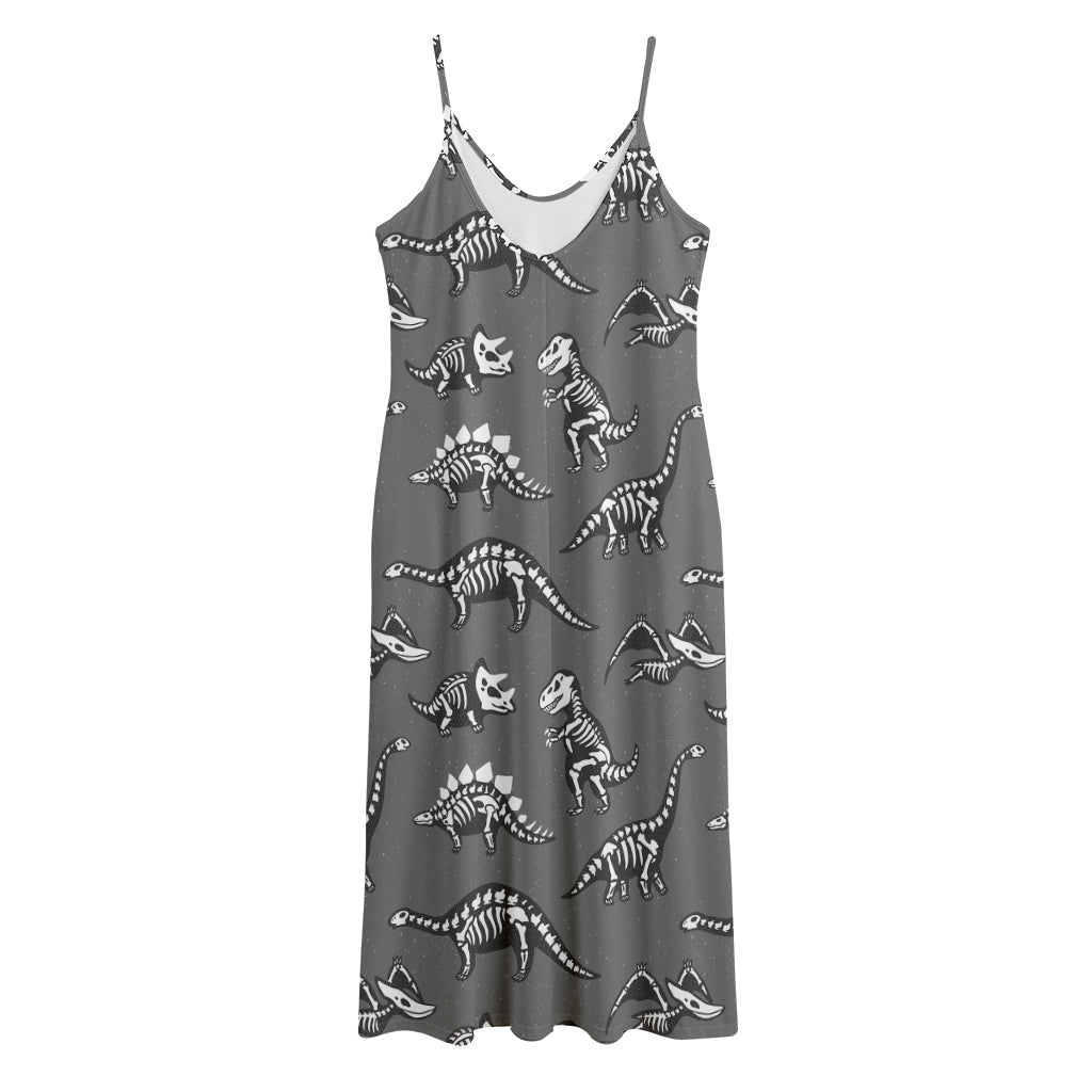 Dinosaur Fossil Pattern Print Jersey Midi Cami Dress