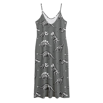 Dinosaur Fossil Pattern Print Jersey Midi Cami Dress