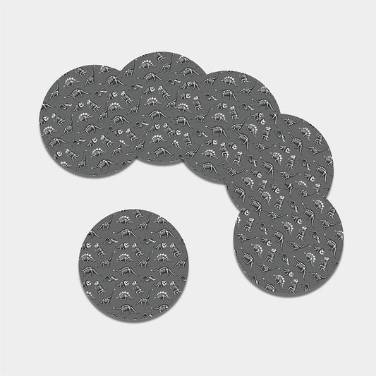 Dinosaur Fossil Pattern Print Leather Coaster Set