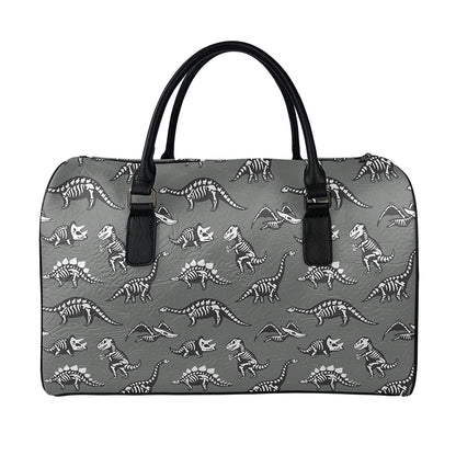 Dinosaur Fossil Pattern Print Leather Duffle Bag