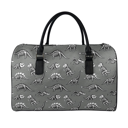 Dinosaur Fossil Pattern Print Leather Duffle Bag