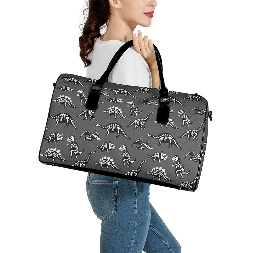 Dinosaur Fossil Pattern Print Leather Duffle Bag