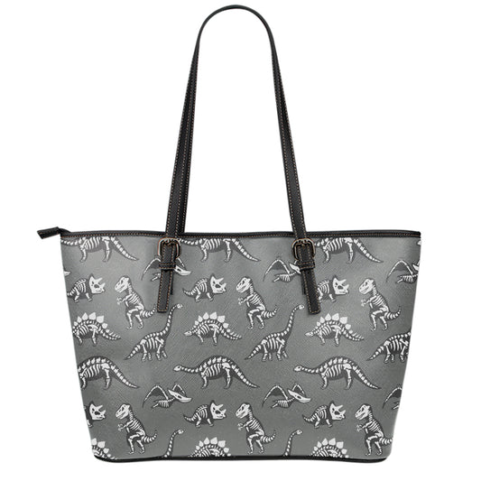 Dinosaur Fossil Pattern Print Leather Tote Bag