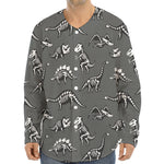 Dinosaur Fossil Pattern Print Long Sleeve Baseball Jersey