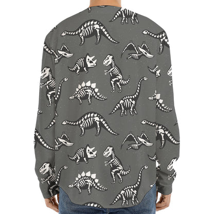 Dinosaur Fossil Pattern Print Long Sleeve Baseball Jersey
