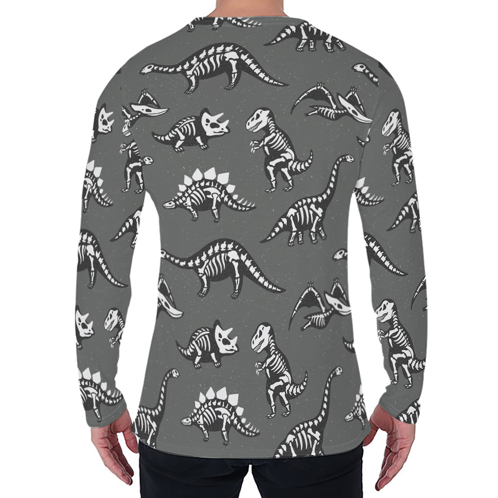 Dinosaur Fossil Pattern Print Men's Long Sleeve T-Shirt