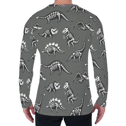 Dinosaur Fossil Pattern Print Men's Long Sleeve T-Shirt