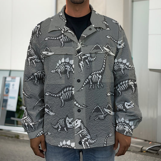 Dinosaur Fossil Pattern Print Men's Shirt Jacket